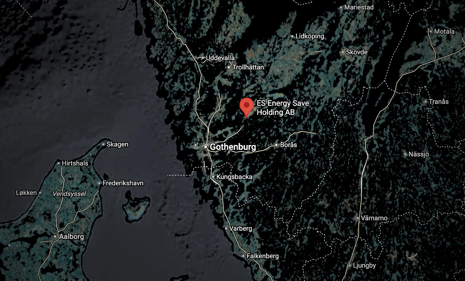 Map showing the location of ES Groups Headquarters, just outside Gothenburg.